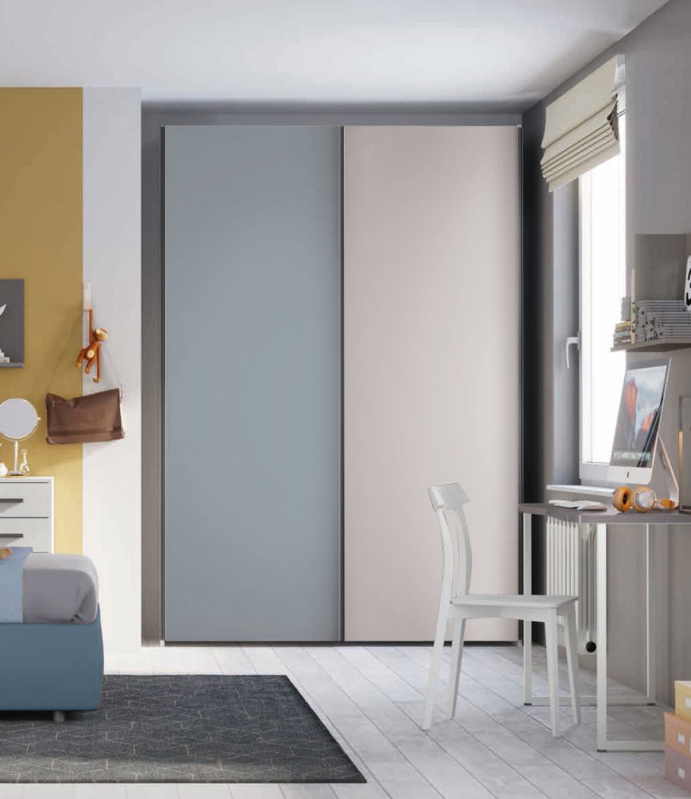 Armadio 2 ante scorrevoli H.257 L.178, finitura Cadaques e Grigio Dorian