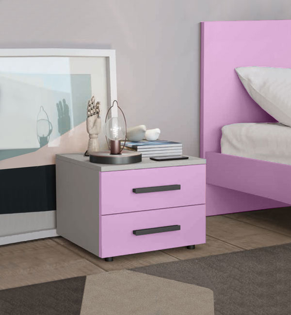 Comodino Master moderno, 2 cassetti, Papaya e Cemento Artico