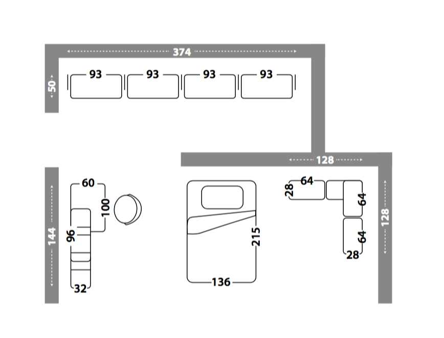 Camera con cabina armadio per ragazzi, finitura Blu reale e Bianco frassino