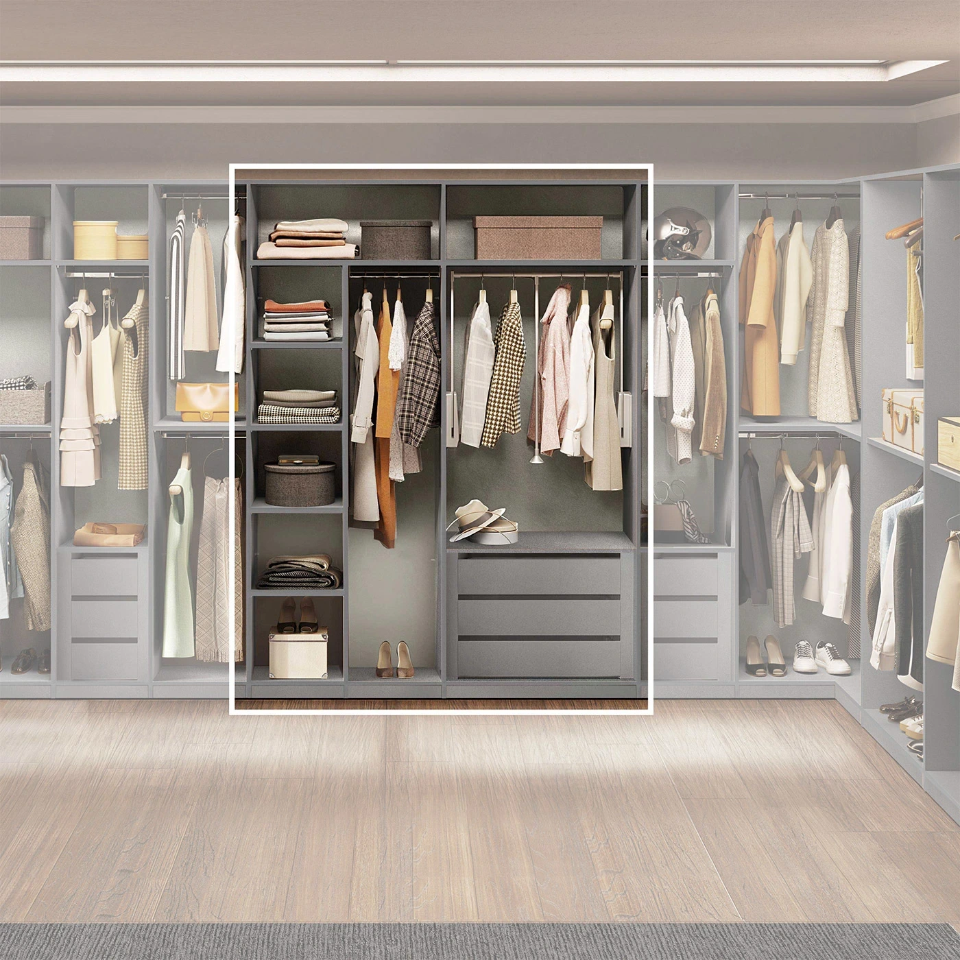 cabina grigia con cassettiere