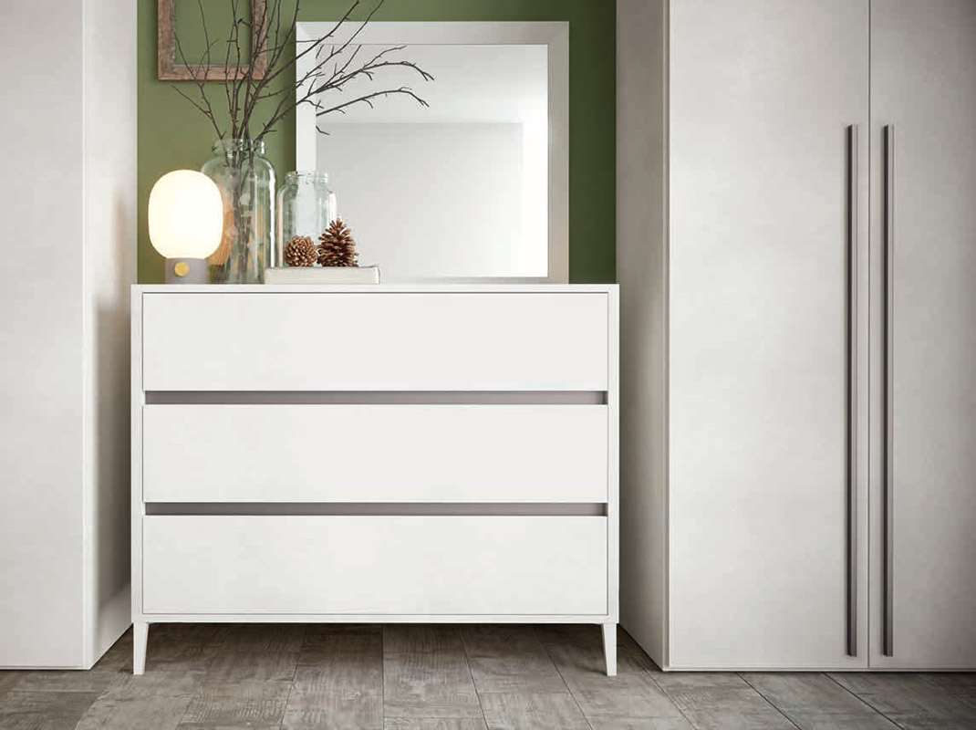 Camera completa di armadio, comò e comodini in finitura Cemento artico