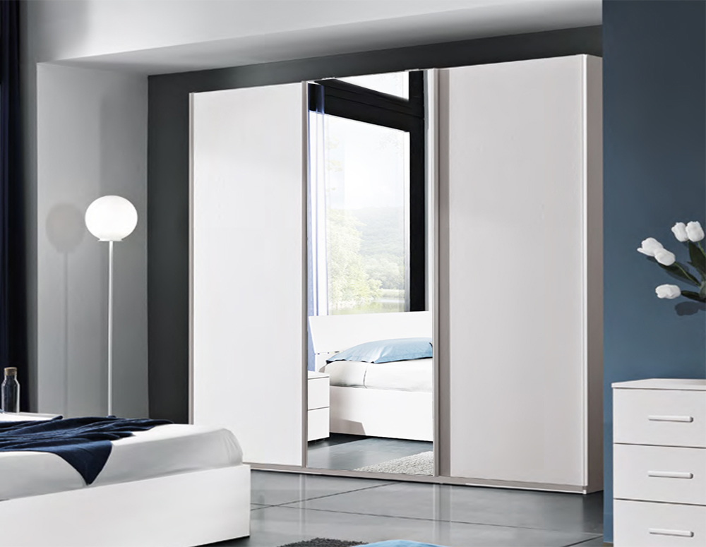 Armadio 3 ante scorrevoli e specchio in finitura Bianco frassinato