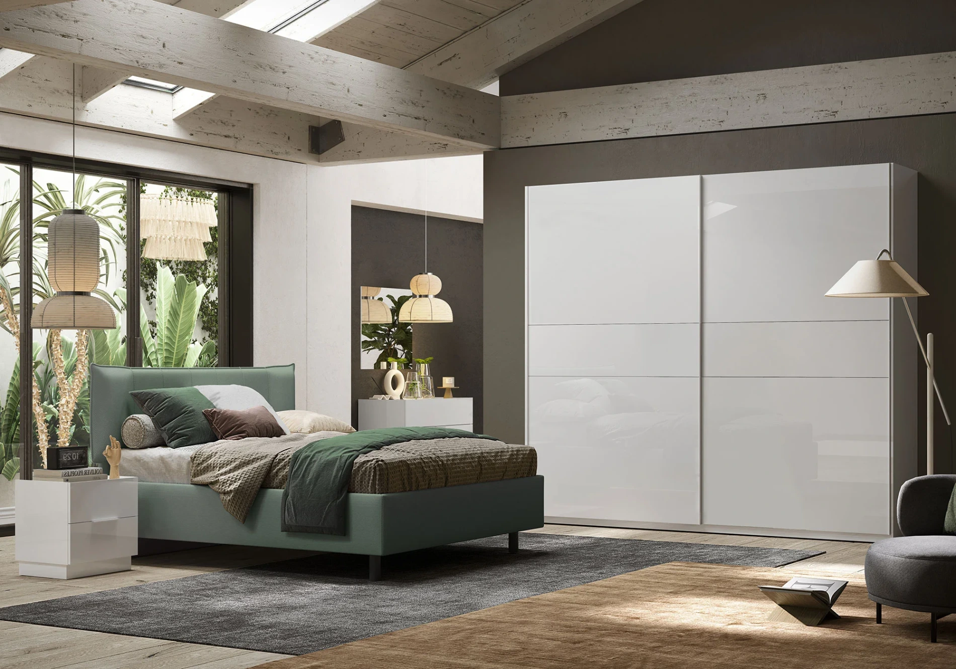 camera moderna bianco lucido