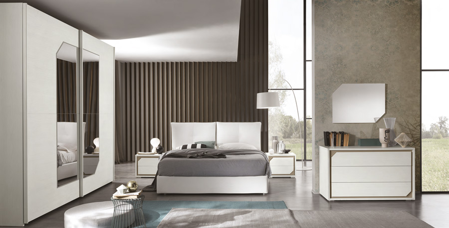 Comò moderno, Olmo Bianco con dettagli visone, Made in Italy