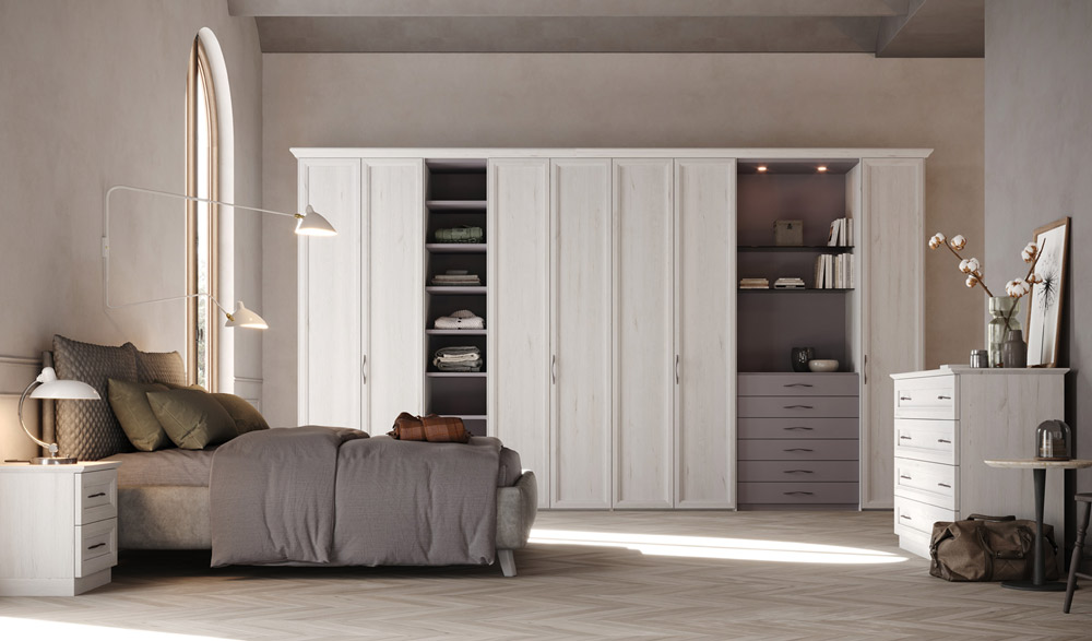 Comò 4 cassetti stile contemporaneo, finitura Rovere chiaro 