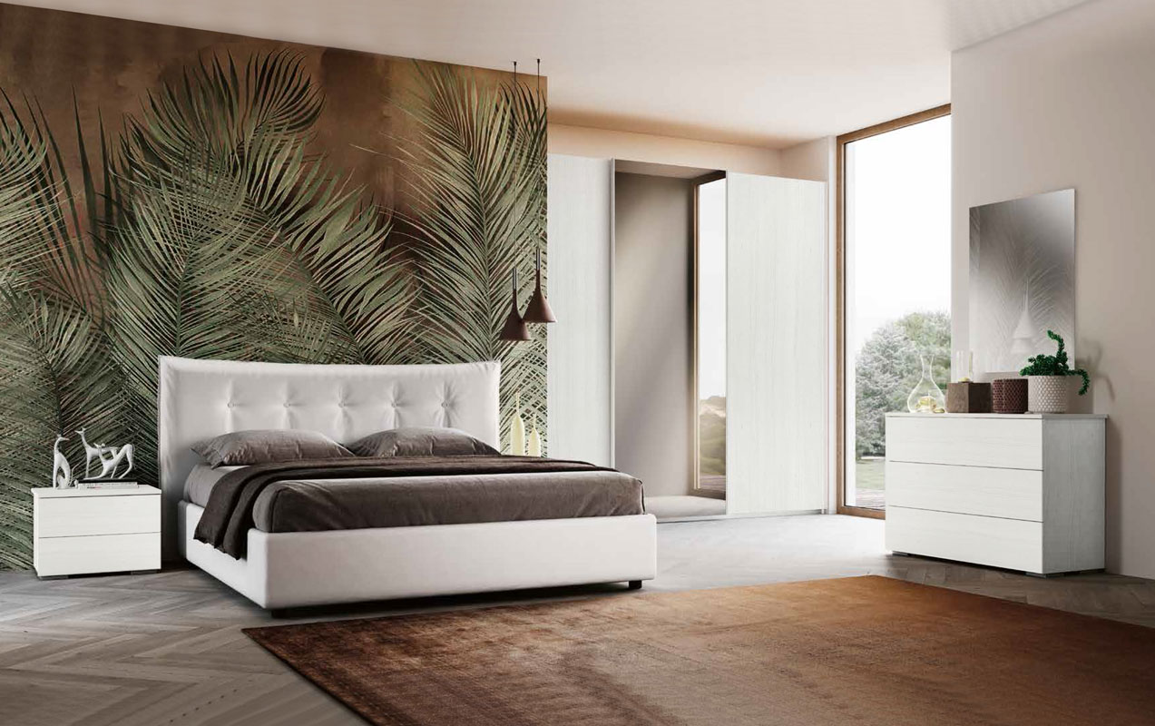 Camera matrimoniale completa con letto ecopelle contenitore, Bianca