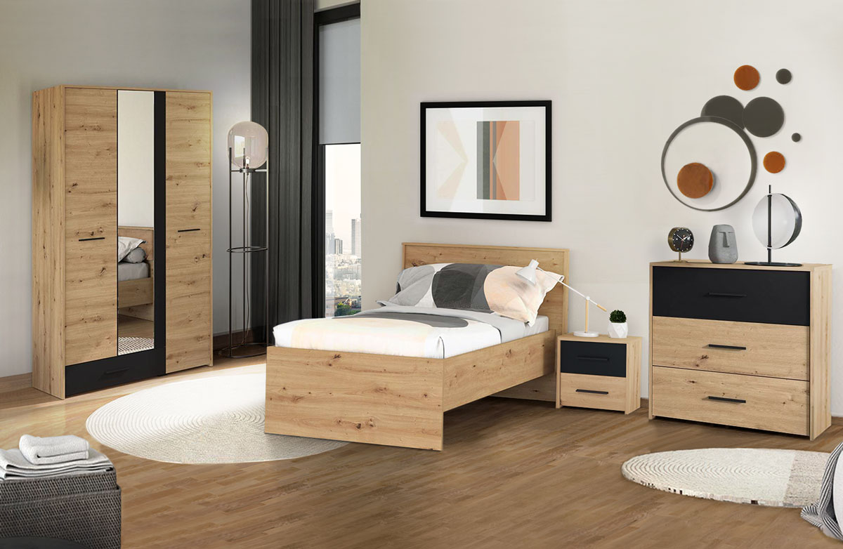 Cameretta industry con armadio 3 ante, finitura Rovere