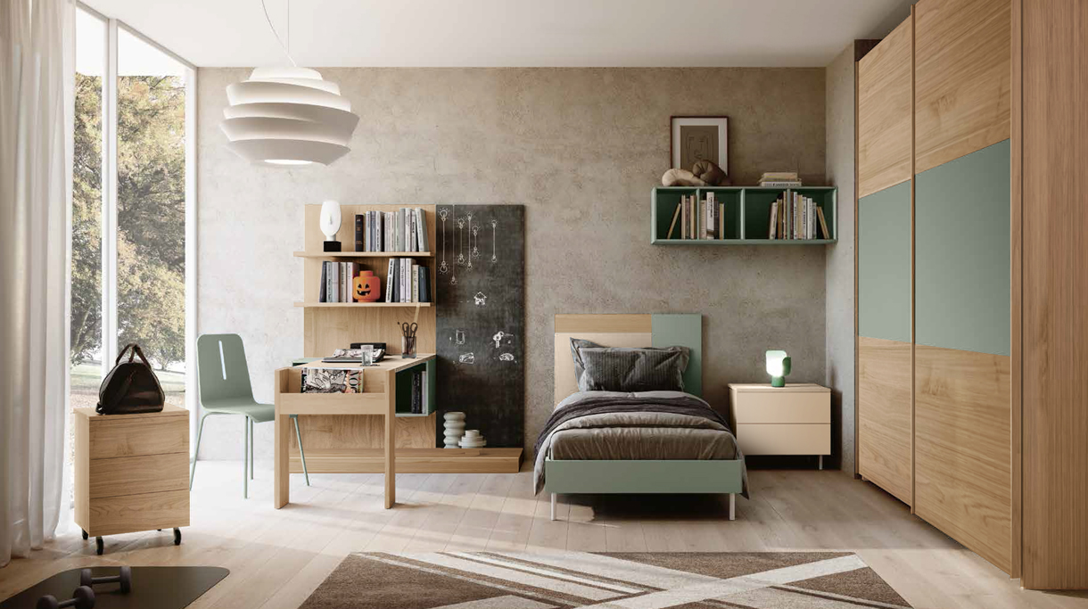 Scrivania con pannello attrezzato in Noce biondo e Orzo