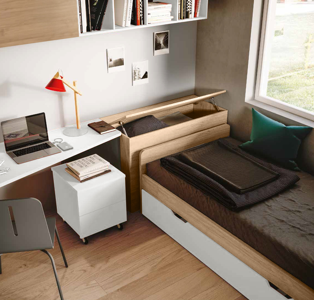 Cameretta per ragazzo in finitura Noce biondo e Bianco opaco