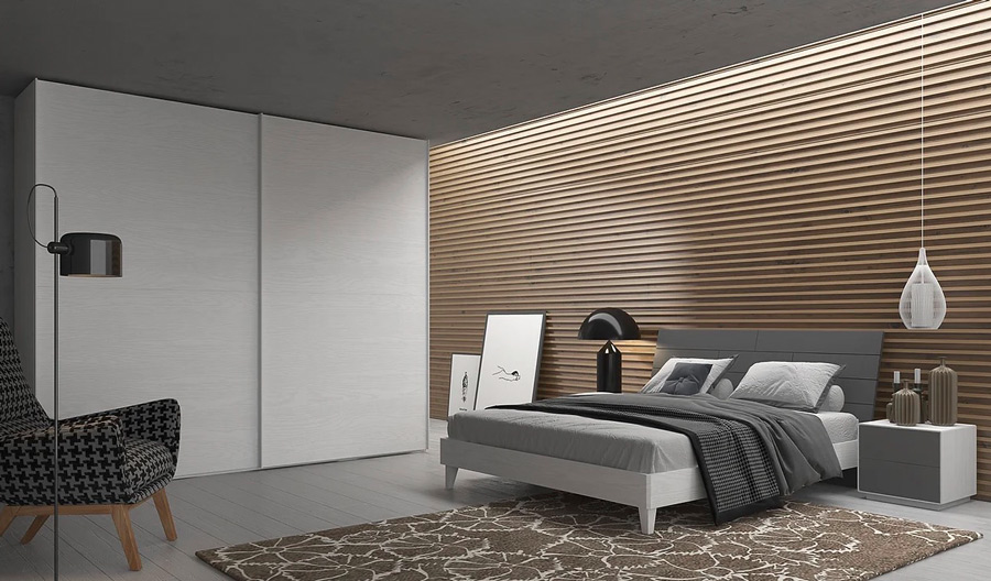 Camera matrimoniale completa Cinciallegra in finitura Frassino gesso e Grigio scuro