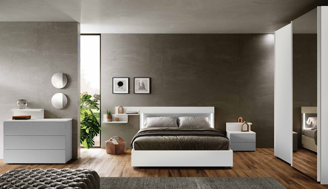 Camera con armadio scorrevole, finitura Bianco altea e Grigio argento