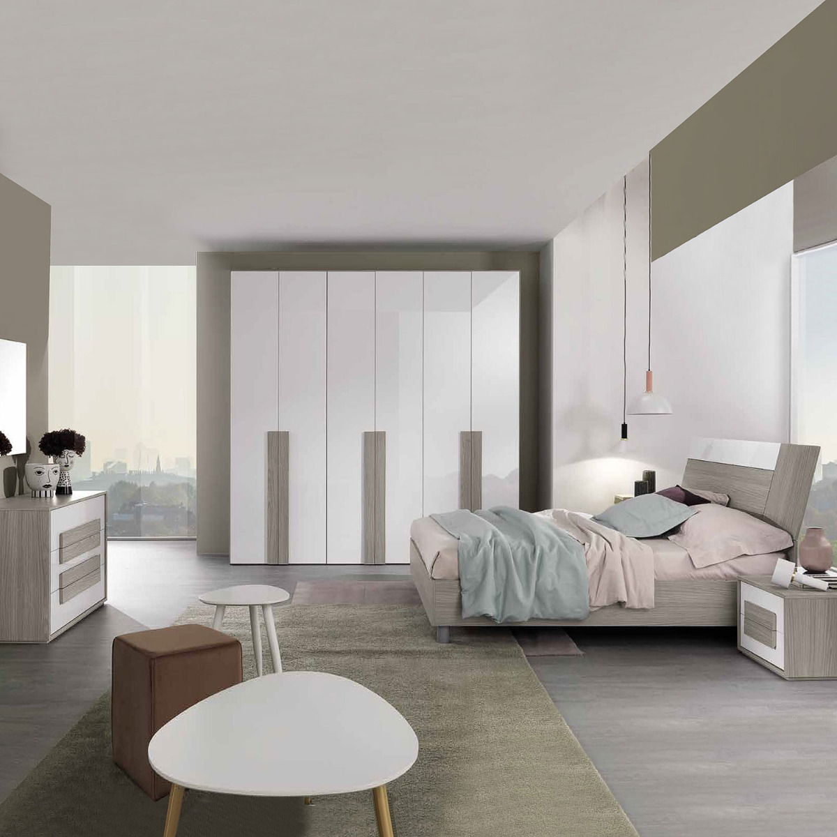 camera grigio e bianco laccato