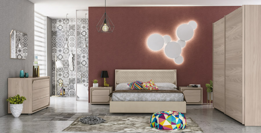 Comò moderno, Olmo Perla con dettagli visone, Made in Italy