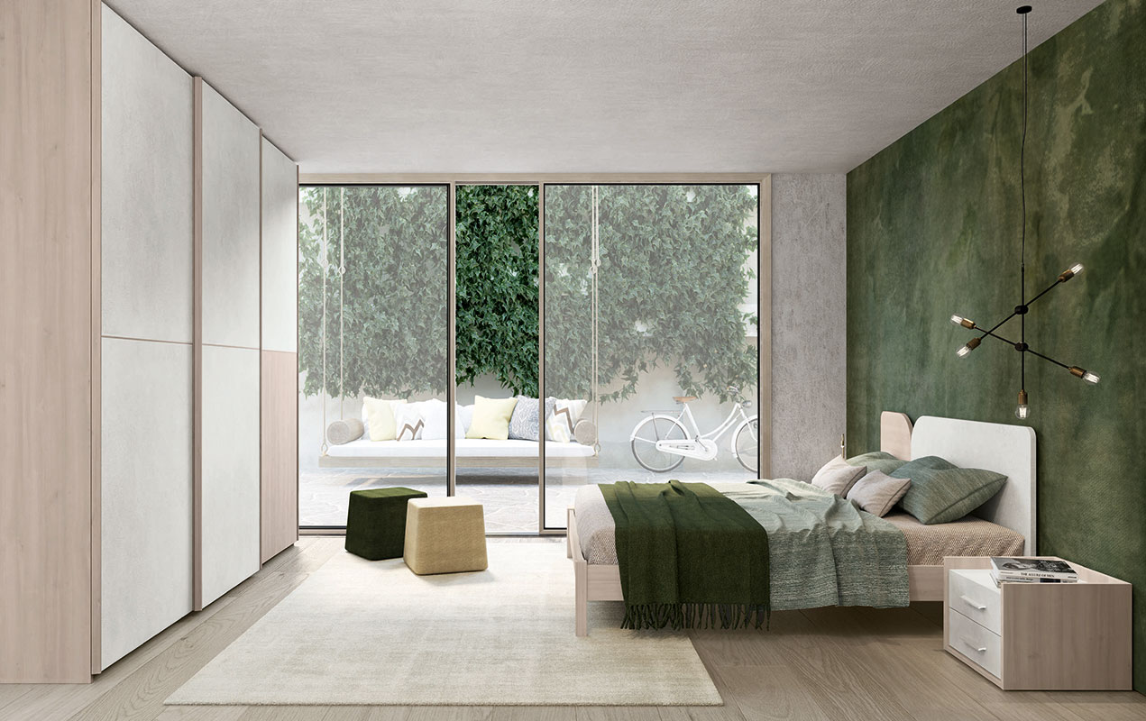 Camera matrimoniale scontata completa in Noce brina e Cemento artico