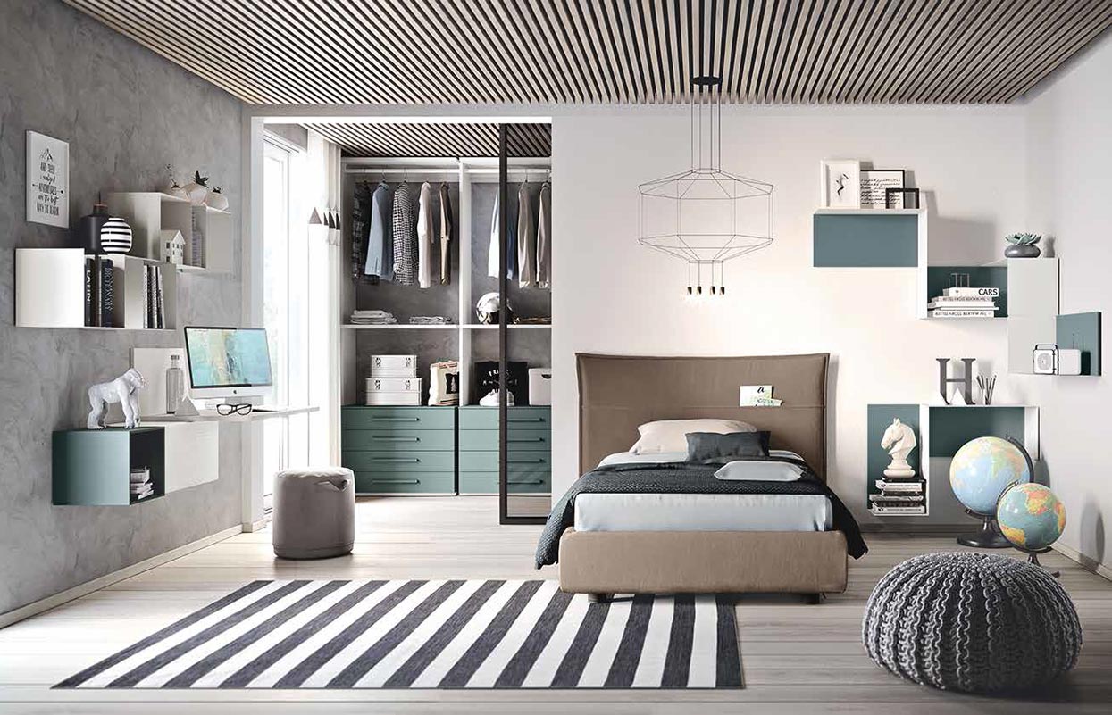 Cabina a giorno per camere da letto, finitura Blu reale e Bianco frassino Zenzero Shop