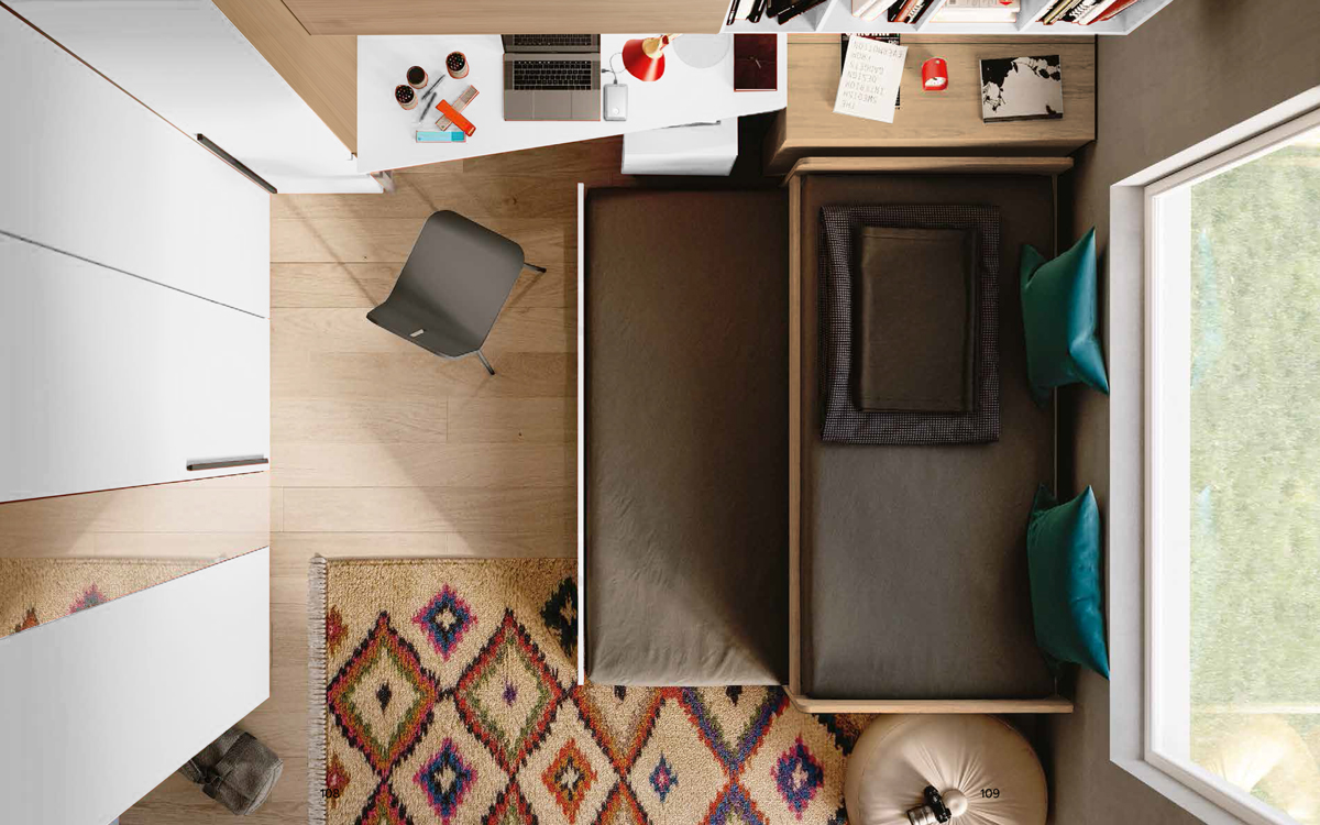 Cameretta per ragazzo in finitura Noce biondo e Bianco opaco