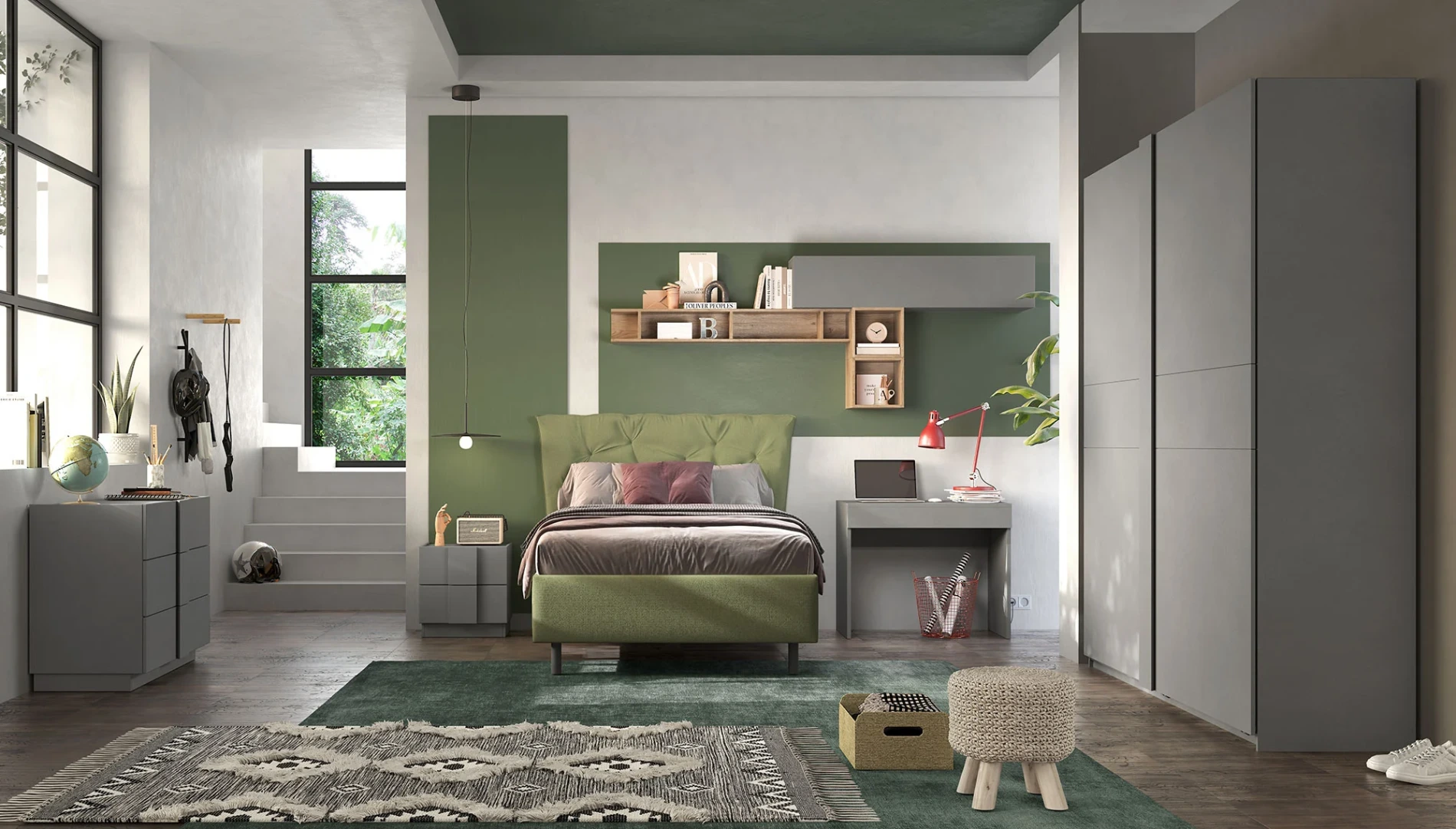 Cameretta Ardesia con letto una piazza e mezza, collezione Mondo Zenzero Shop