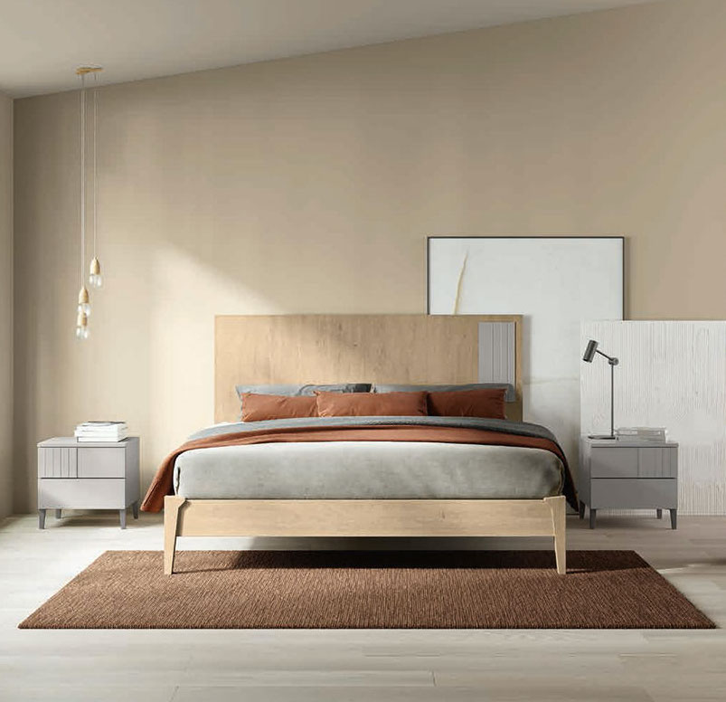 Letto matrimoniale Rovere oak con dettaglio Grigio dorian