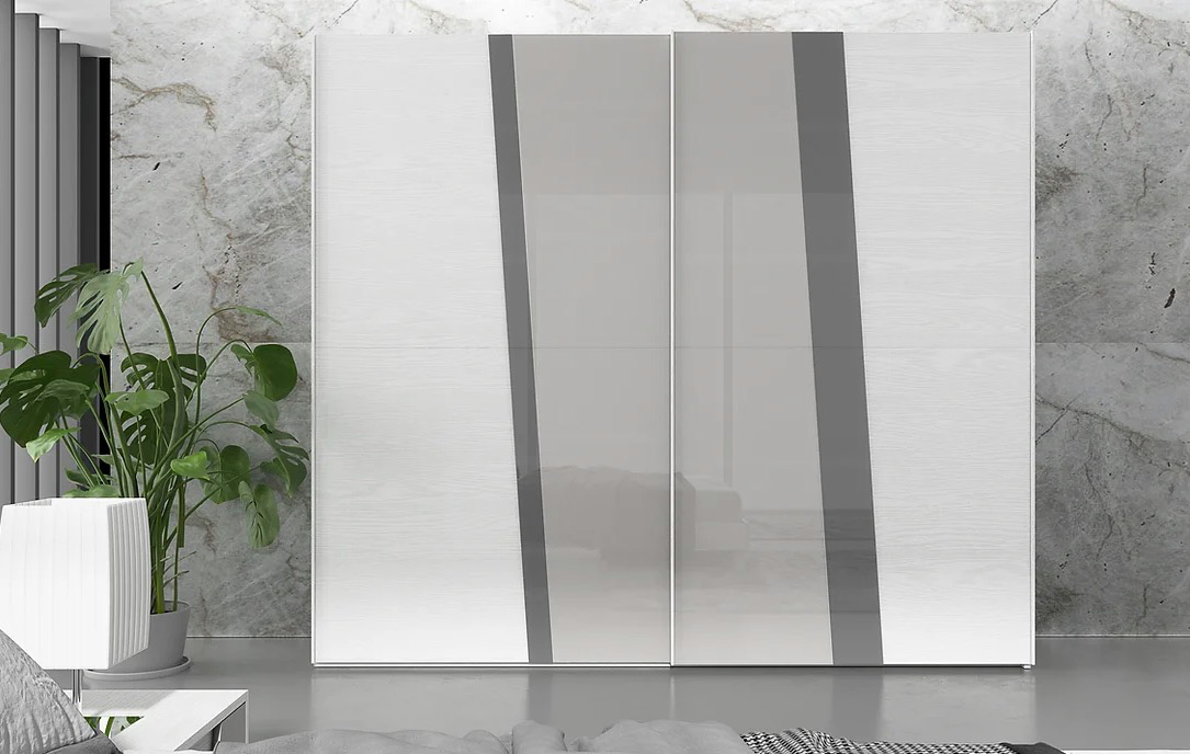 Camera matrimoniale Sparviero di design in finitura Frassino gesso e Grigio scuro