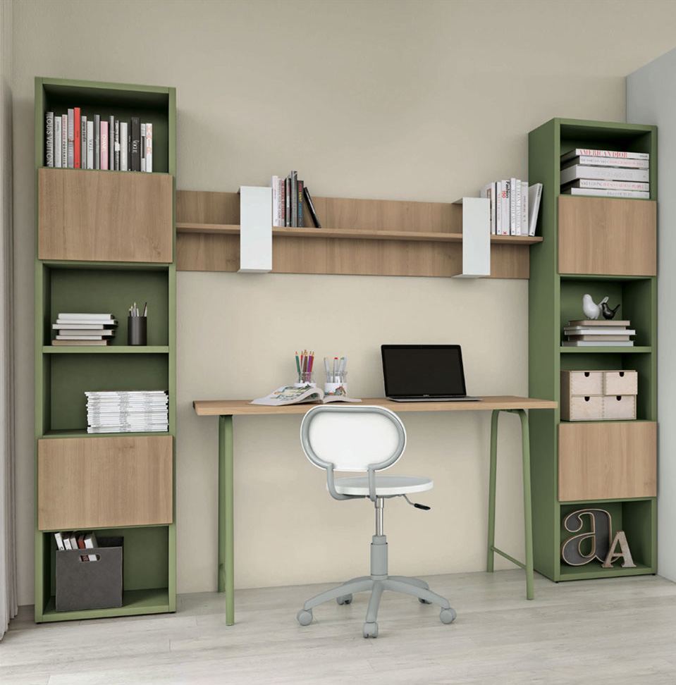 Zona studio per camerette in finitura Royal Oak e Oliva