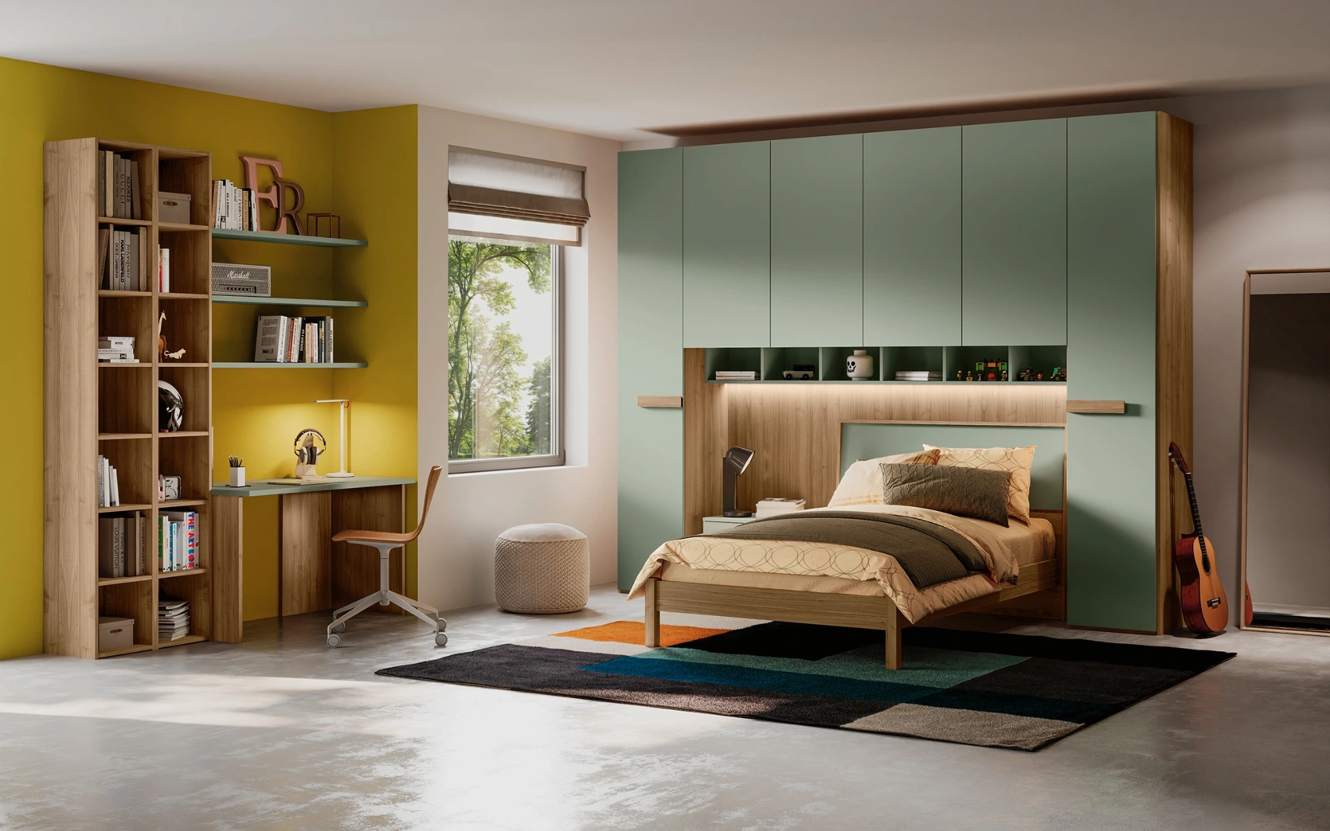 Armadio a ponte 6 ante, Agave e Noce biondo, L.320