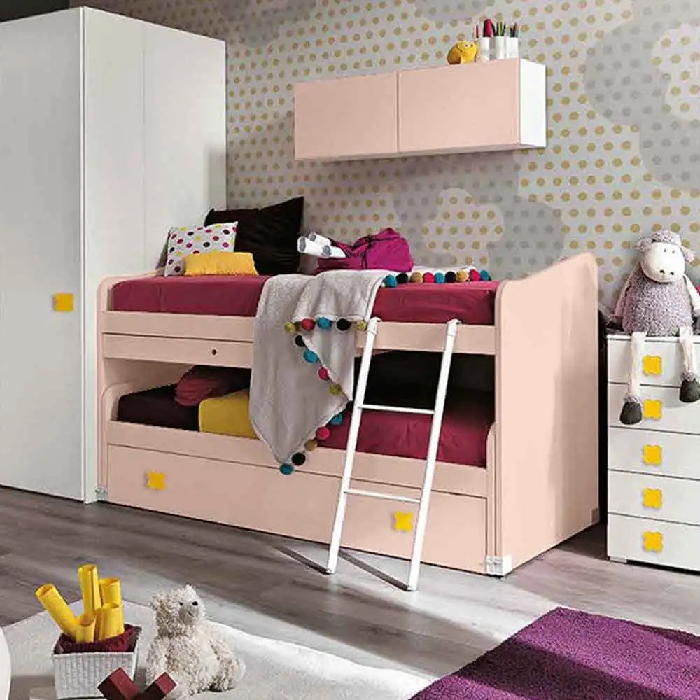 Cameretta con cabina e letto multifunzionale, finitura Bianco frassino, Peonia e Girasole Zenzero Shop