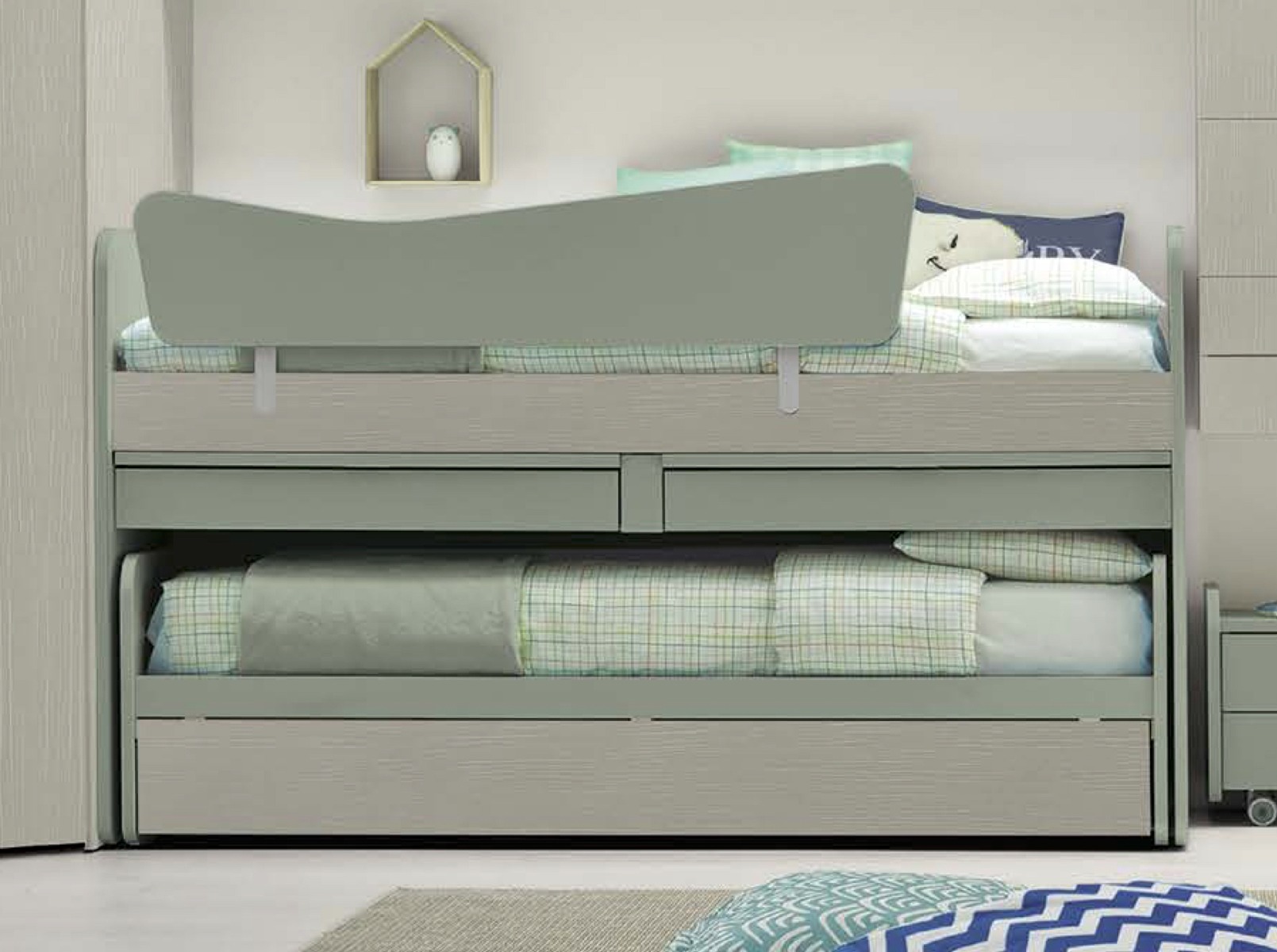 Letto multifunzionale 3 posti, finitura Rovere dorian e Agave