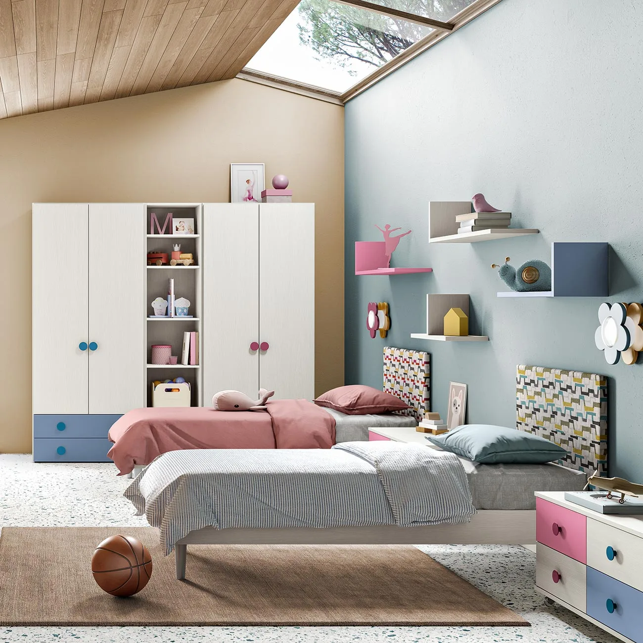 Cameretta per bambino e bambina con letti singoli Zenzero Shop