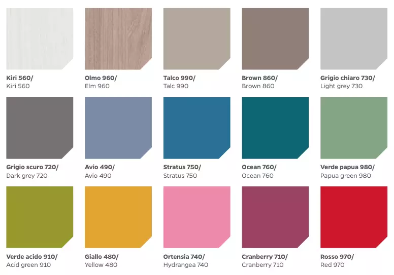 Cameretta di design Federico con letto, maxi comodino e armadio, olmo, senape petrolio