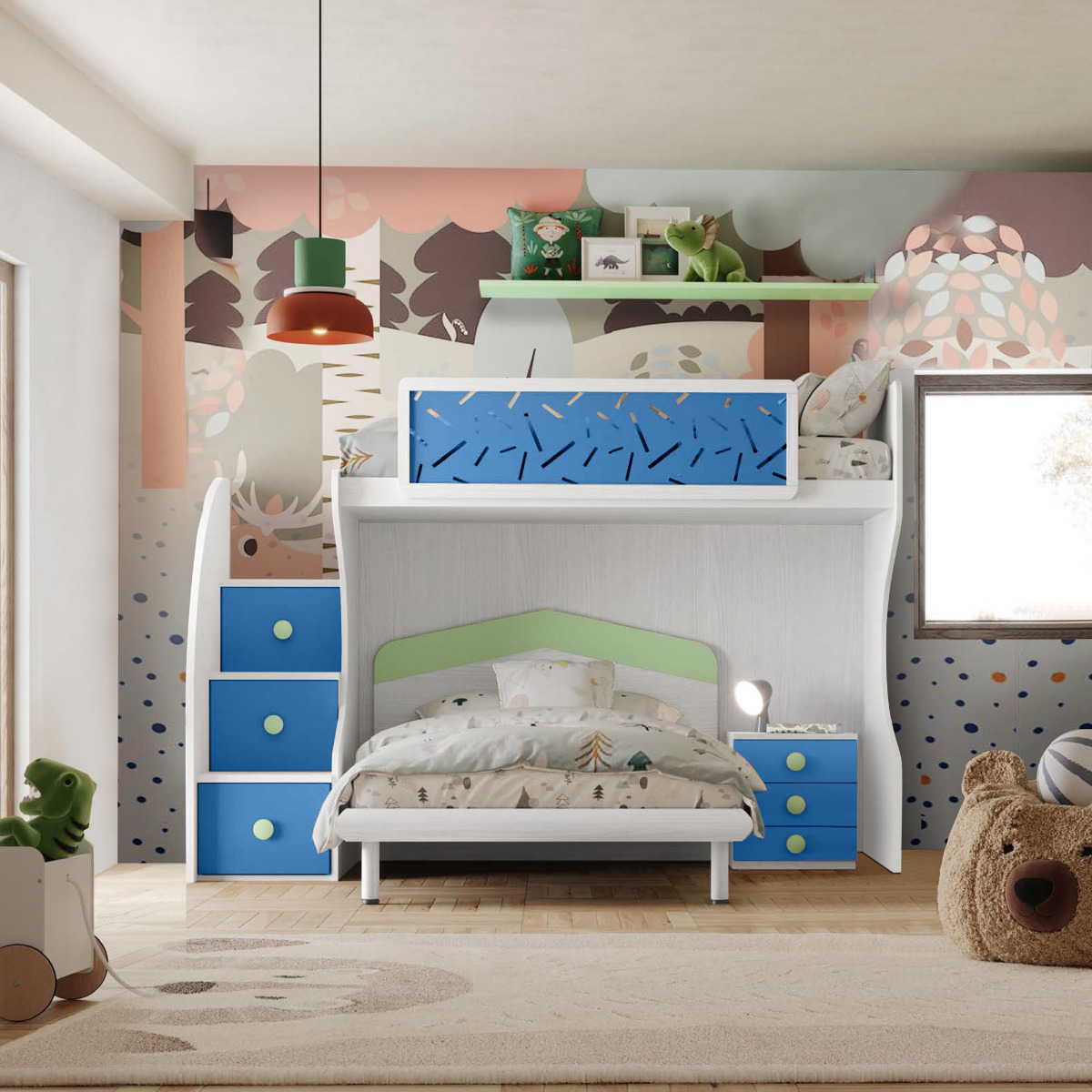 letto a castello blu