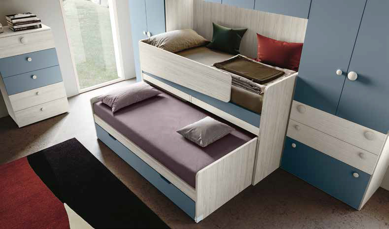 Letto multifunzionale 3 posti con scrivania, finitura Bianco altea e Carta da zucchero