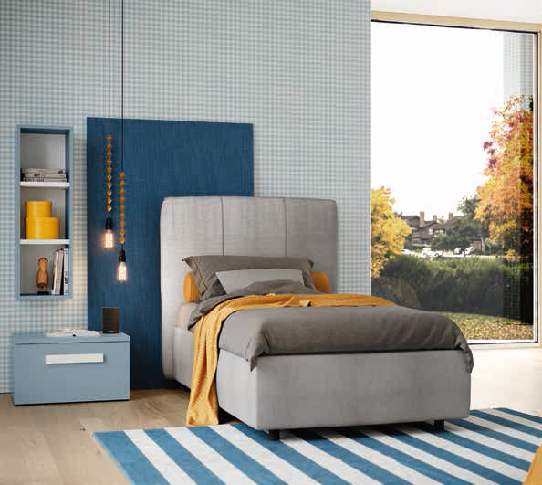 Letto singolo tessuto Dorian, imbottito 