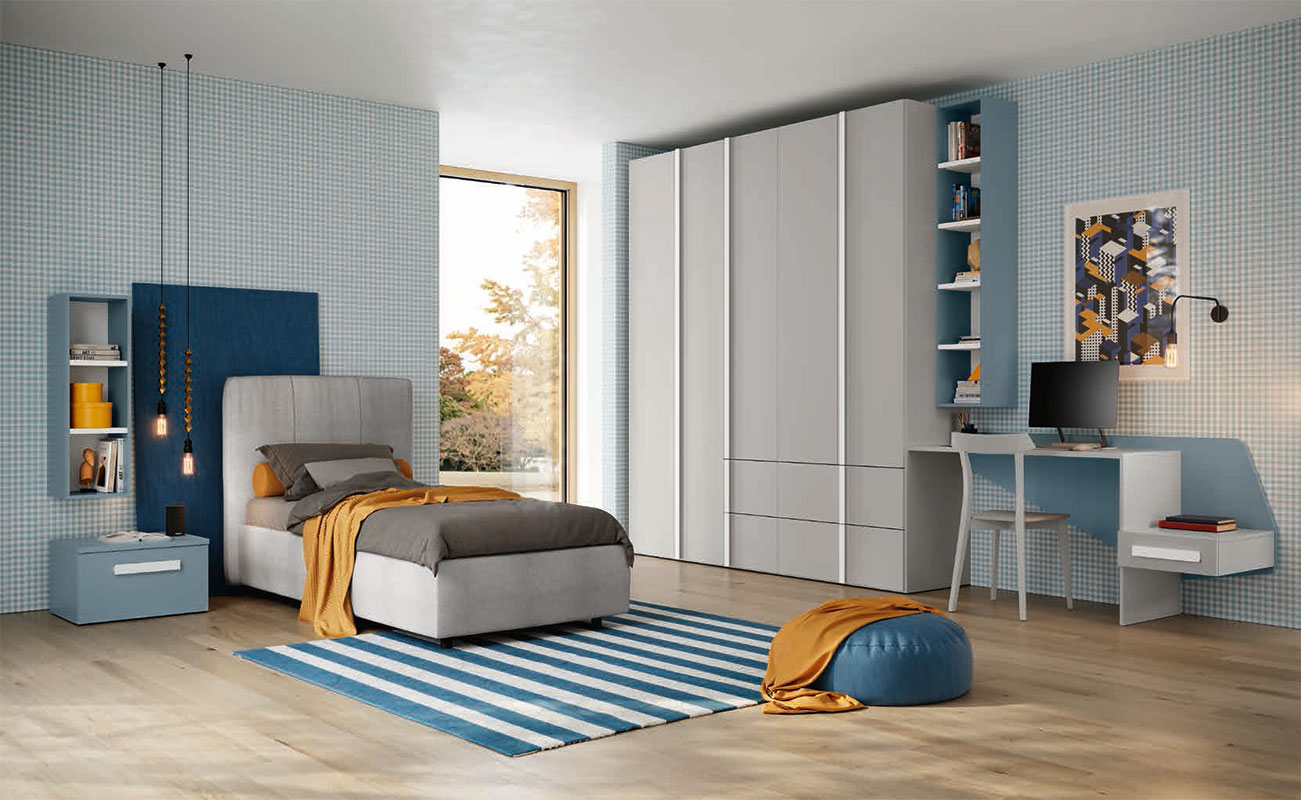 Armadio camerette a 5 ante e 4 cassetti, finitura Grigio dorian 