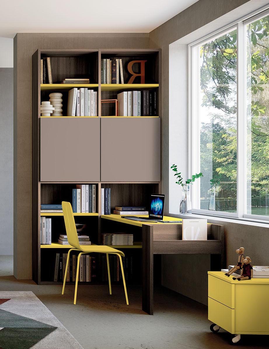 Cameretta bambini scontata, finitura Bronzo, Noce moro e Giallo cedro 