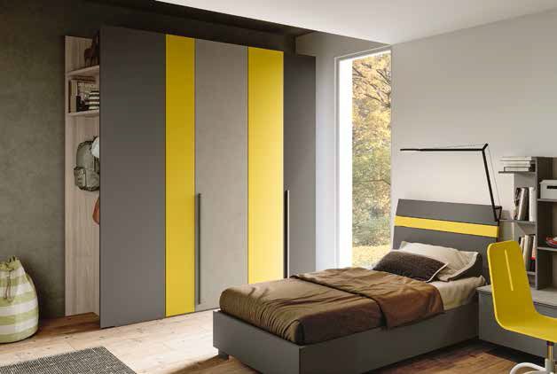 Letto singolo Grigio cenere e Giallo cedro