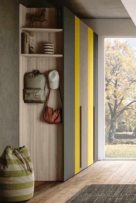 Armadio da camerette 4 ante battenti in Giallo cedro, Grigio cenere, Argilla e Olmo