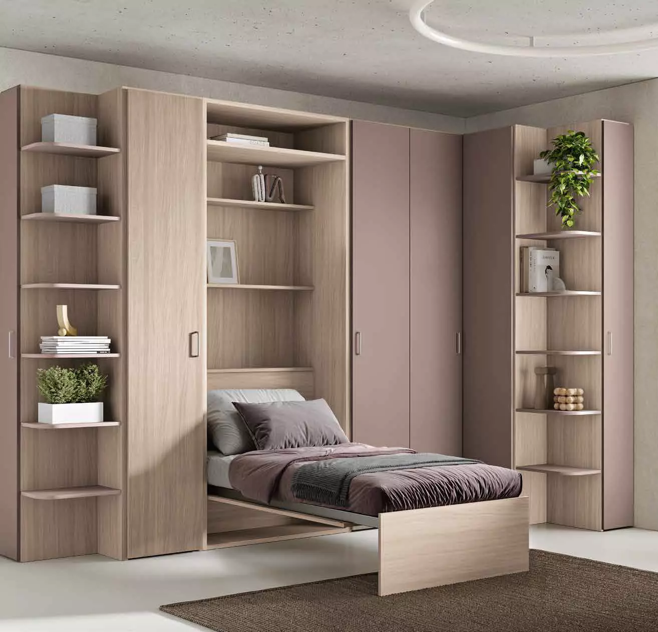 Cameretta con letto salvaspazio e armadio angolare, Olmo e Brown Zenzero Shop