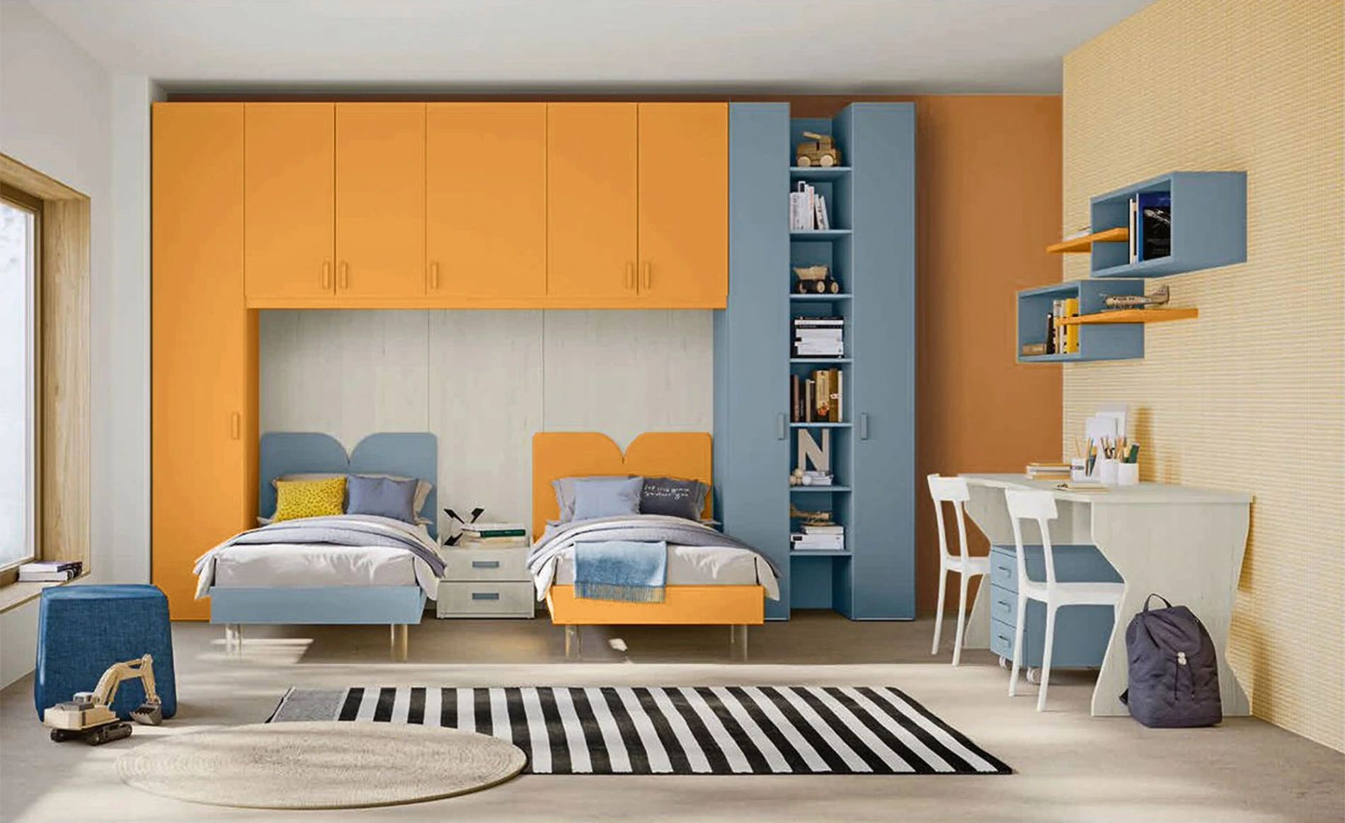 Camera a ponte per ragazzi, finitura Miele, Cadaques e Rovere gesso
