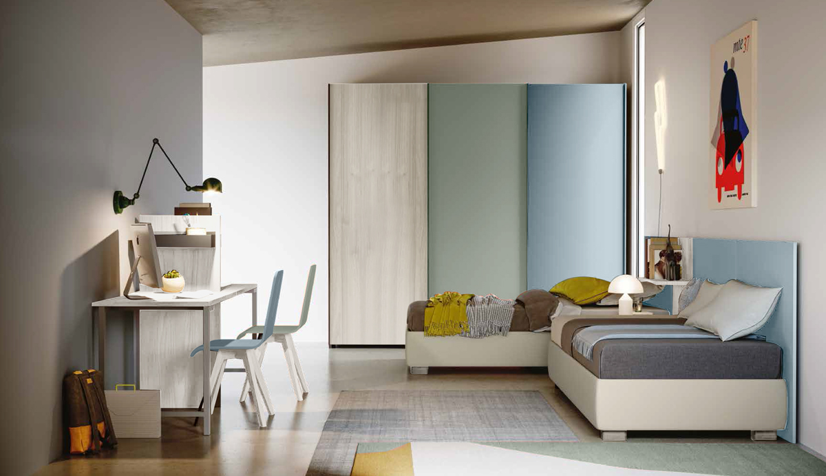 Cameretta da ragazzi in Bianco altea, Agave e Carta da zucchero