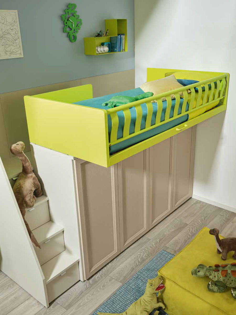 Letto a soppalco con passerella e armadio, Moretti Compact KC512