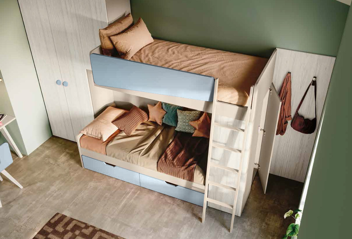 Soppalco per camerette, 5 ante finitura Bianco altea, Orzo e Carta da zucchero