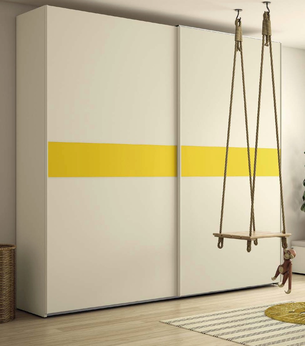 Armadio scorrevole camerette, 2 ante in finitura Desert e Zafferano