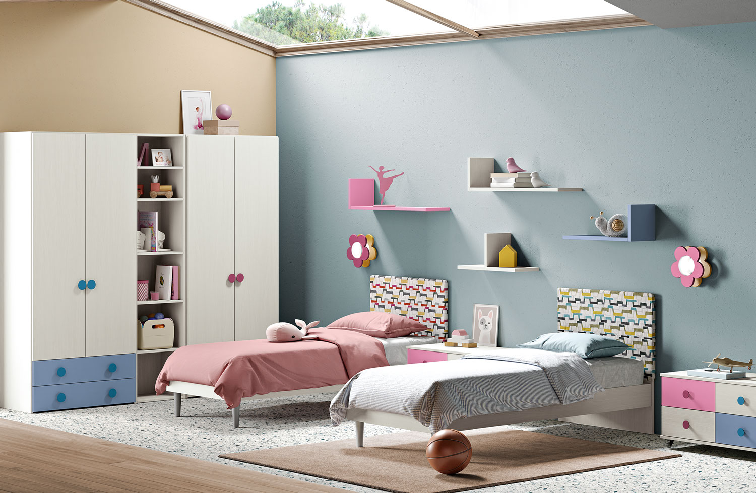 Cameretta per bambino e bambina con letti singoli Zenzero Shop