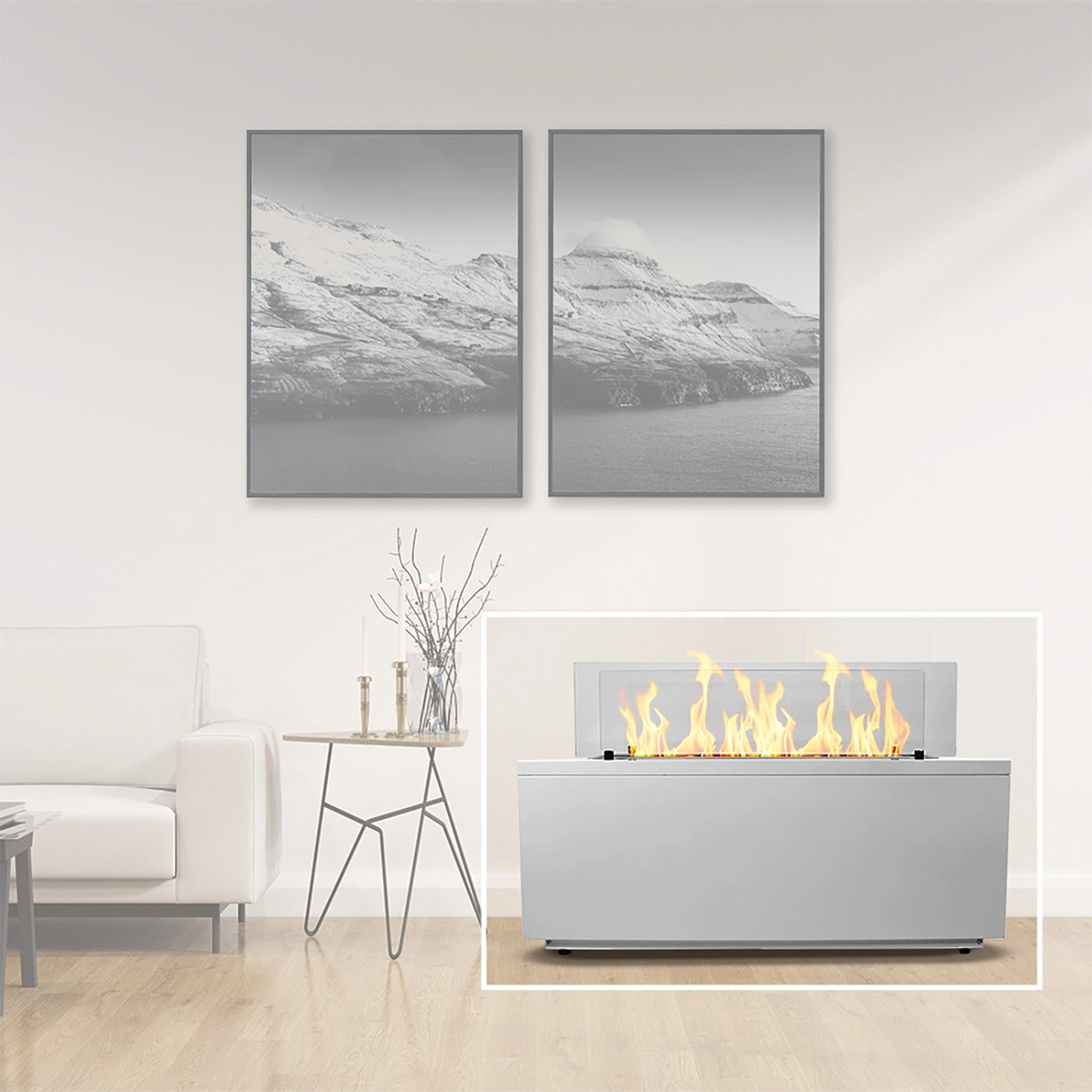 Camino a bioetanolo da terra, Bianco, 100x40x60 h cm Zenzero Shop