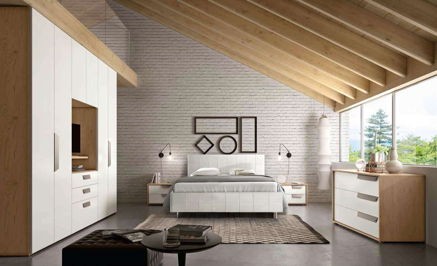 Set Comò e 2 Comodini in finitura Bianco frassino e Samoa