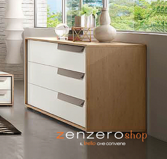 Comò moderno, 3 cassetti con maniglia, finitura Rovere Samoa e Bianco Frassino