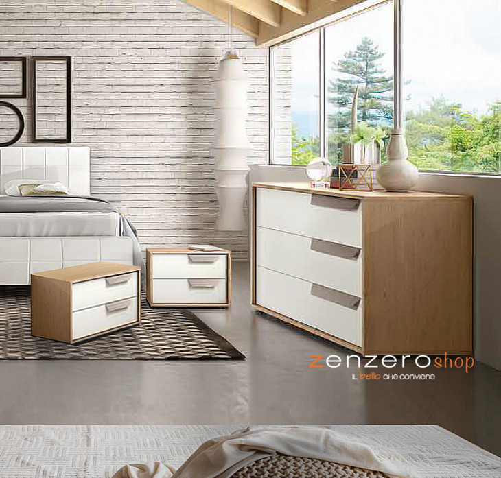 Comò moderno, 3 cassetti con maniglia, finitura Rovere Samoa e Bianco Frassino