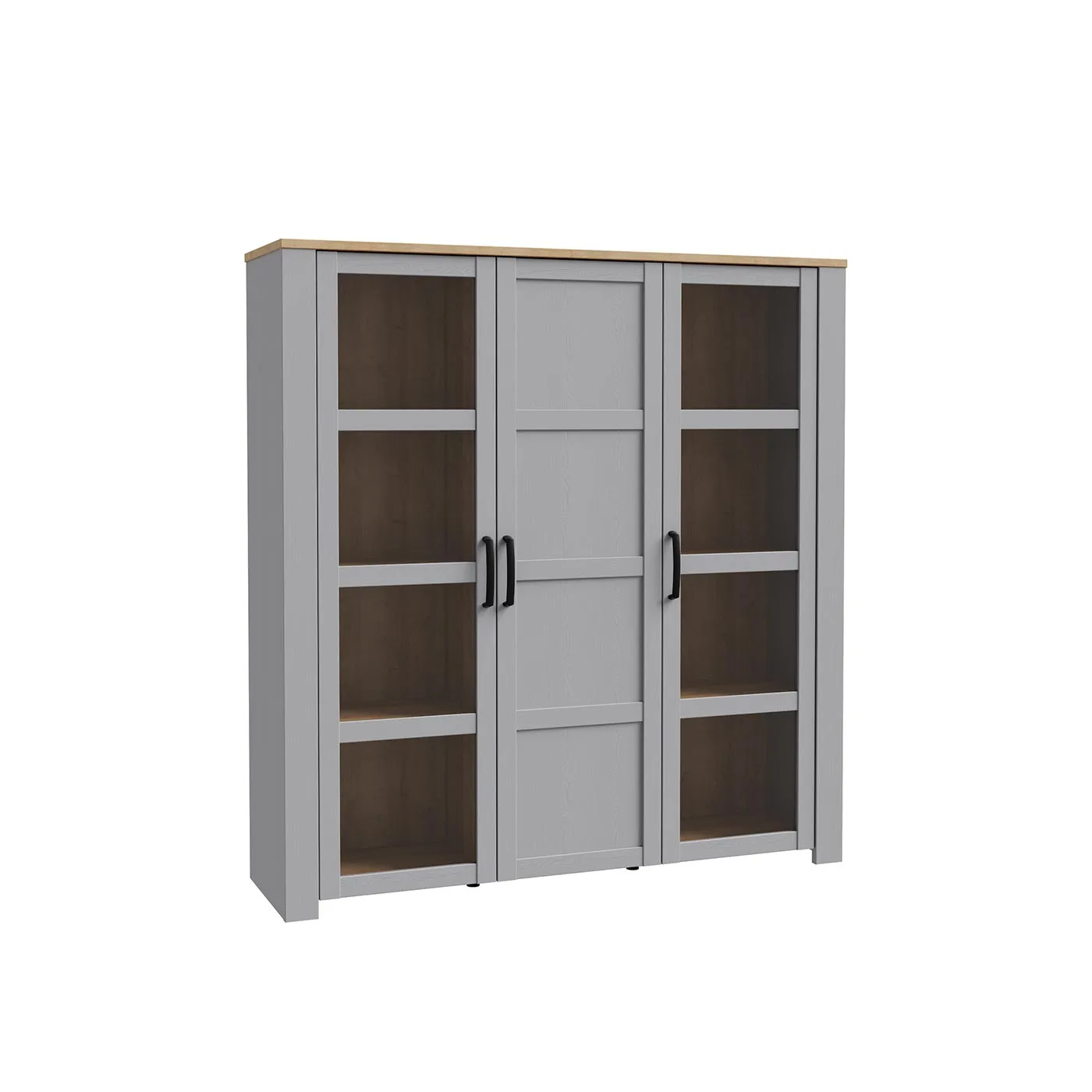 Vetrina Rovere grigio e Riviera, 3 ante, L.151 H.160