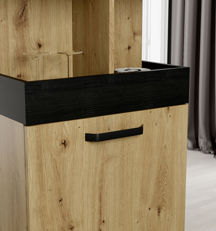 Mobile bar industry su ruote, 2 piani, finitura Rovere Artisan e Nero opaco