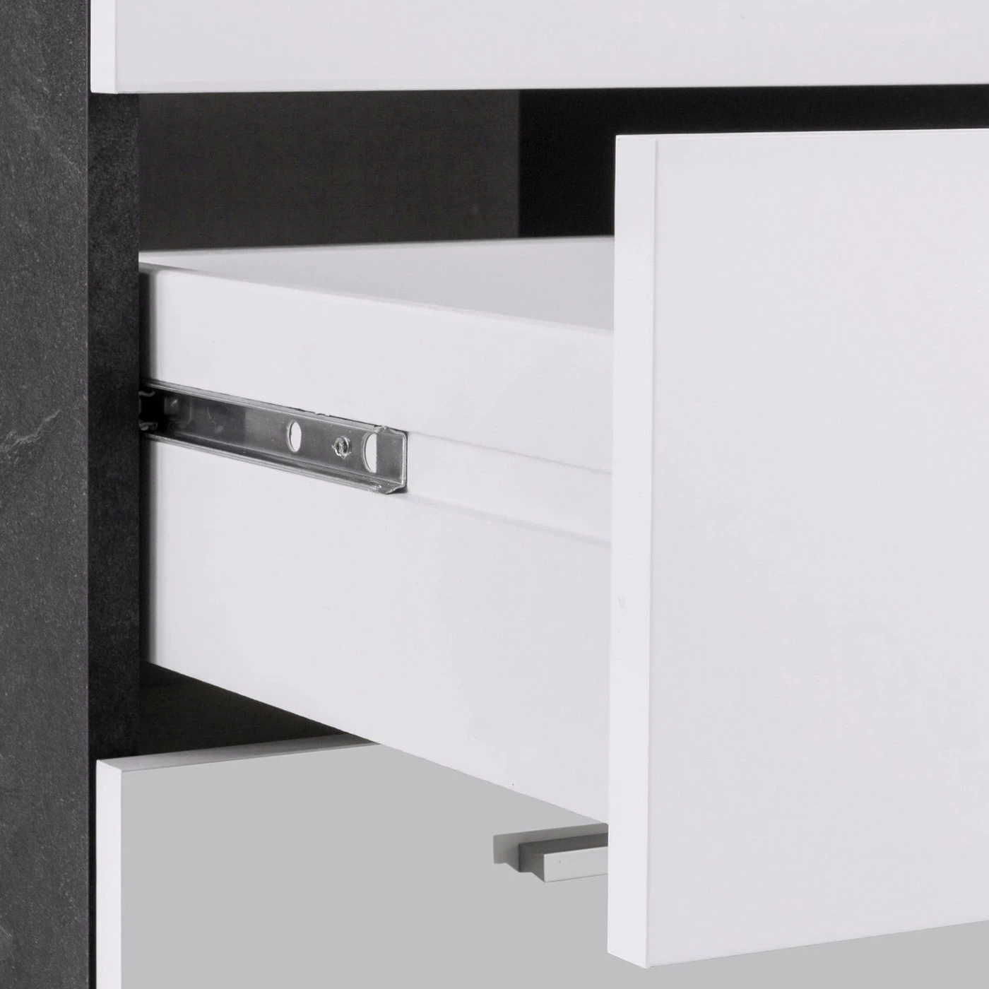 Scrivania 3 cassetti, 160x75x60 h cm, Bianco laccato lucido e Ardesia